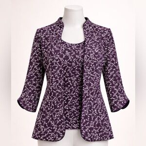 Alex Evenings Sparkling Eggplant Jacket and Tank Top Set size XL NWT